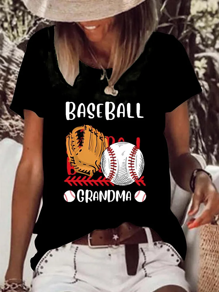 Baseball Grandma Raw Hem Tee-0025638-Annaletters