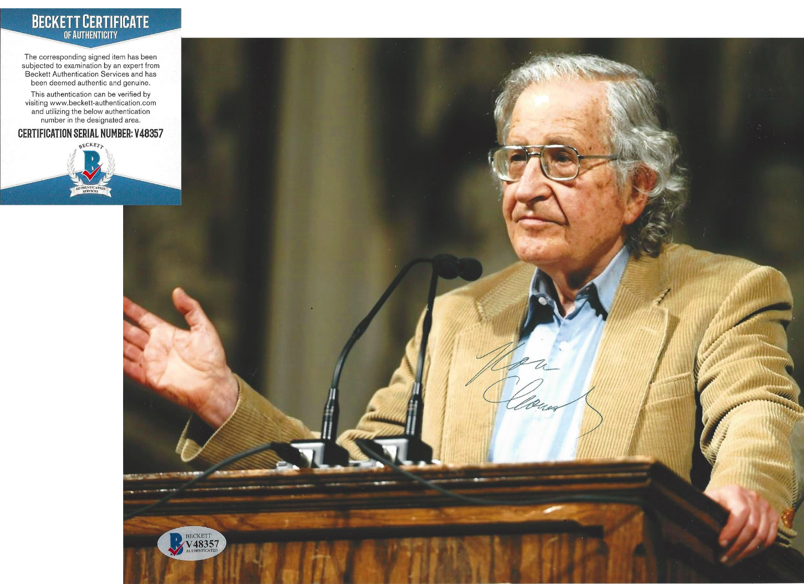 PHILOSOPHER NOAM CHOMSKY SIGNED 8x10 Photo Poster painting A AMERICAN LINGUIST BECKETT COA BAS