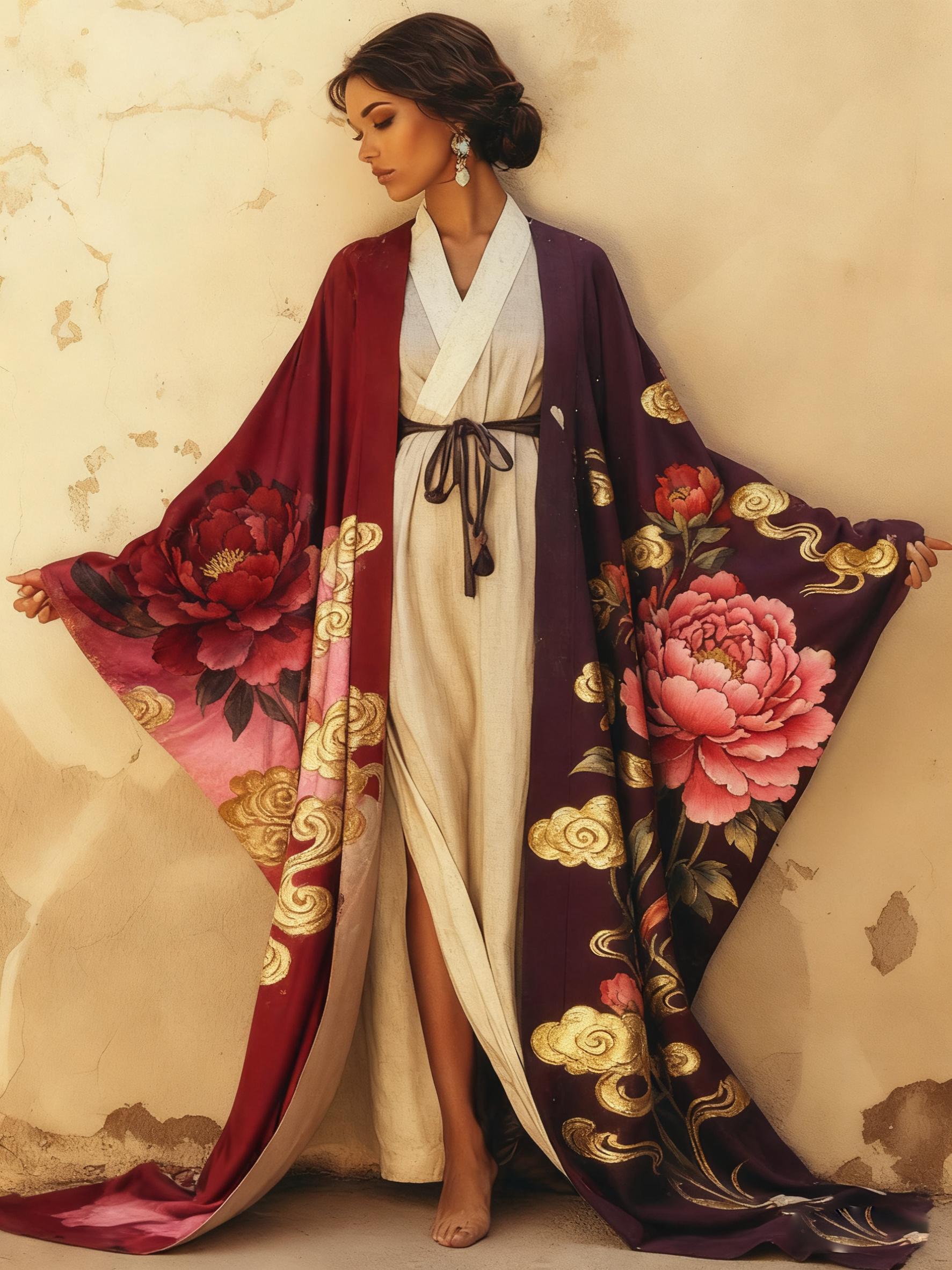 Abstract  Art Print Kimono Long Gown  Robe