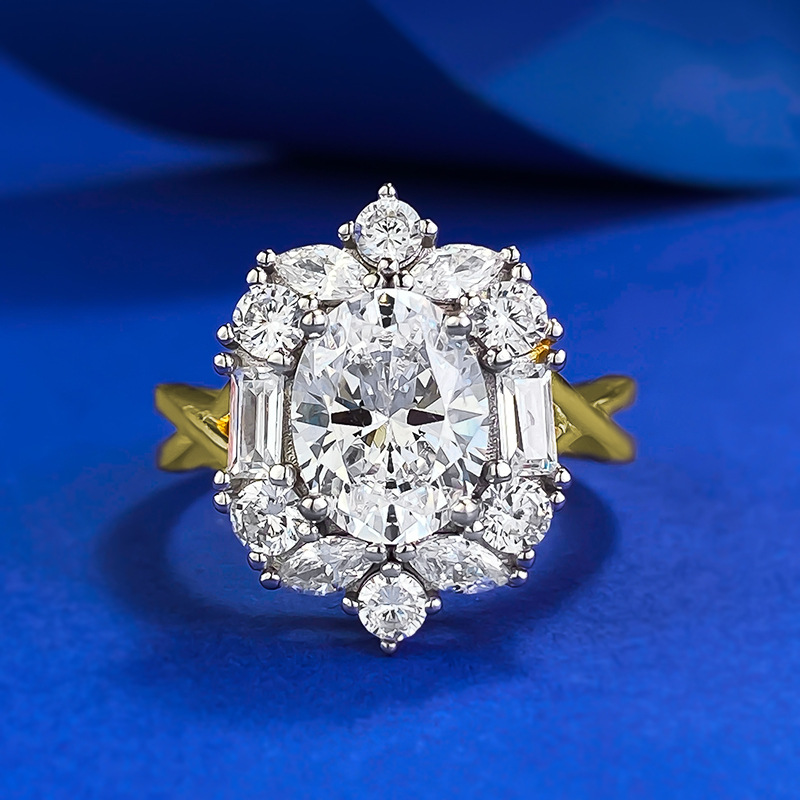 MIKAMU S925 Silver 7*9mm Oval Pigeon Egg Halo Ring - Luxury Engagement and Everyday Gift