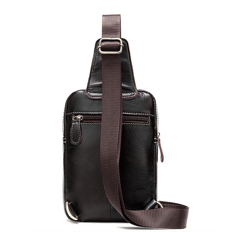 Men’s Retro Style Soft Genuine Leather Large Capacity Adjustable Sling Chest Bag