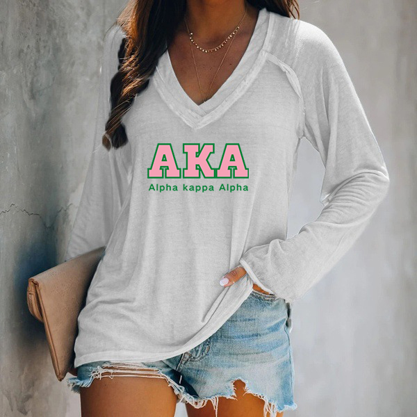  V-neck Patchwork Casual Printed T-shirt for Women