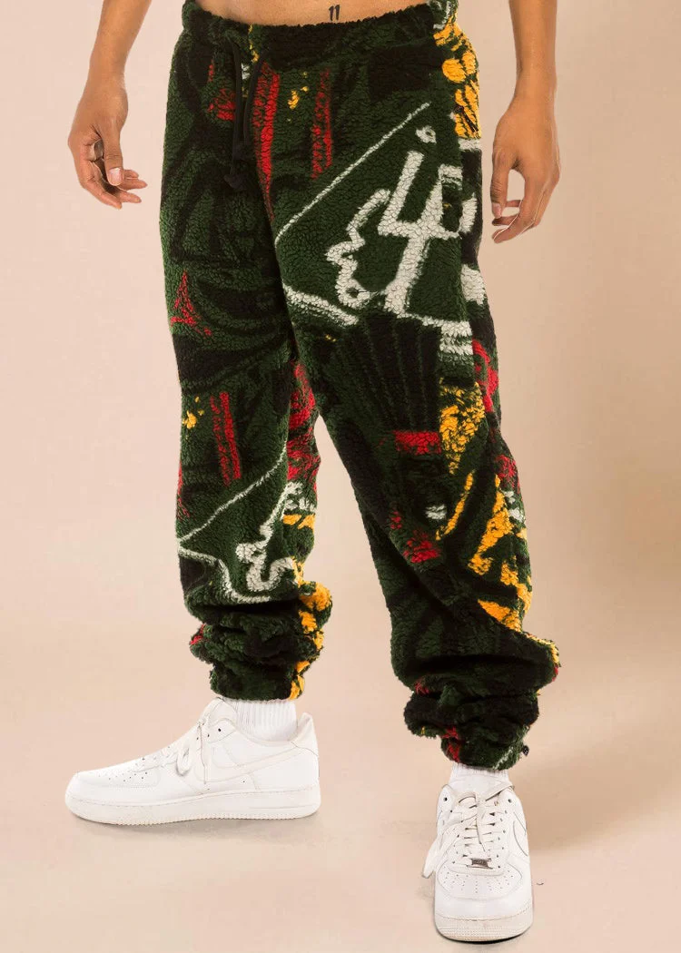 Contrast Graffiti Print Fleece Street Trousers