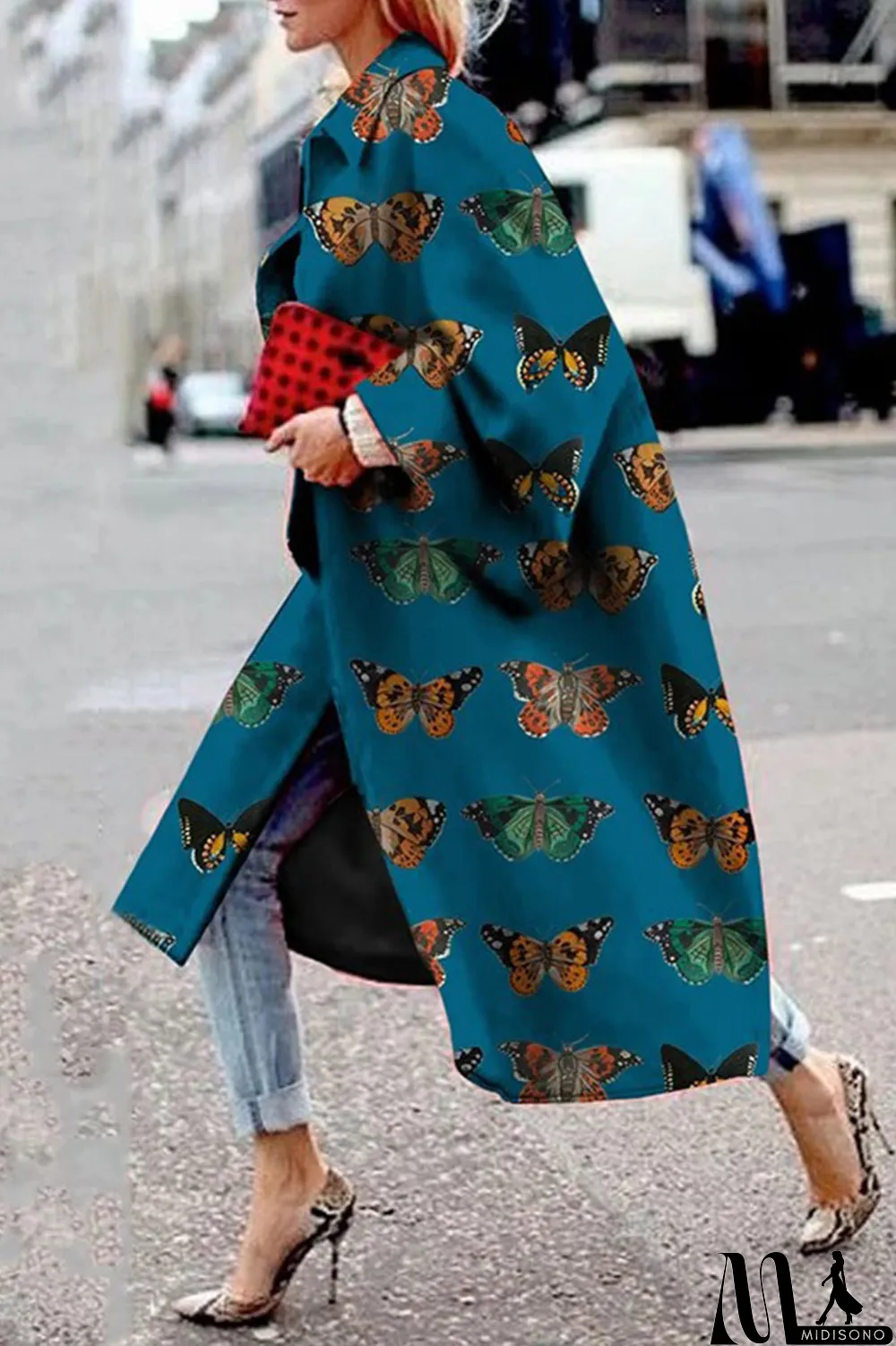 MidiSono - Yellow Blue Street Camouflage Print Patchwork Turndown Collar Outerwear