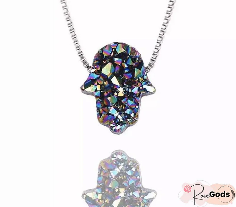 Hand Crystal Pendant Necklace On 925 Sterling Silver Chain