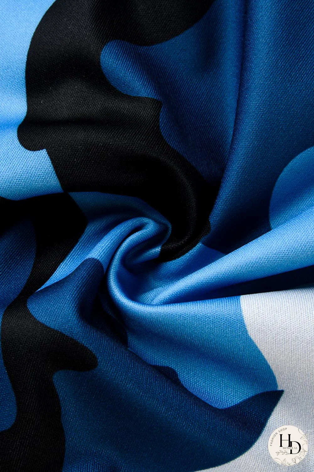 Blue Casual Camouflage Print Patchwork Zipper Collar Long Sleeve Two Pieces