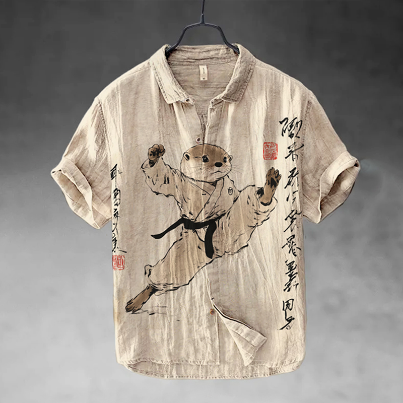 Men's Kung Fu Otter Japanese Art Short Sleeve Shirt  artssus