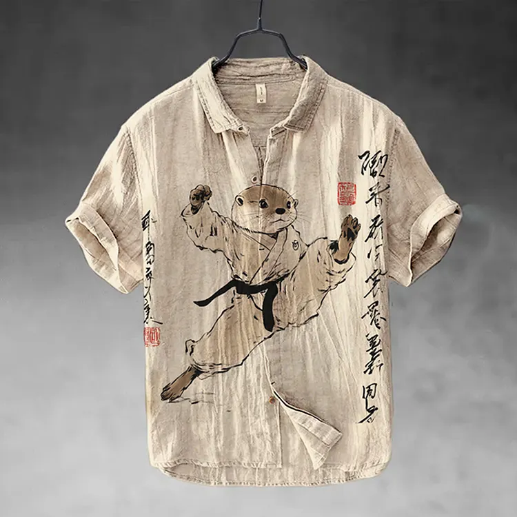 Men's Kung Fu Otter Japanese Art Short Sleeve Shirt