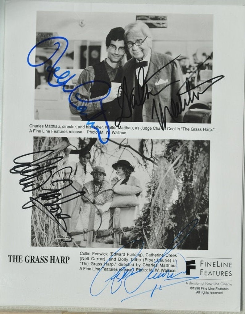 THE GRASS HARP cast Signed Photo Poster painting x4 Walter Matthau, Nell Carter, Piper Laurie, Edward Furlong wcoa