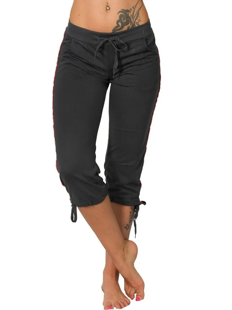 Comfy Low Rise Drawstring Capri Yoga Pants  artssus