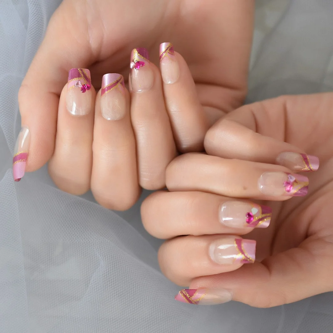 Many Point False Diamond Pre-Design Lovely Charms Full Cover Nails Square Medium-Short Full Cover Nails Supplying Gels Nails Art-Nail Inspo