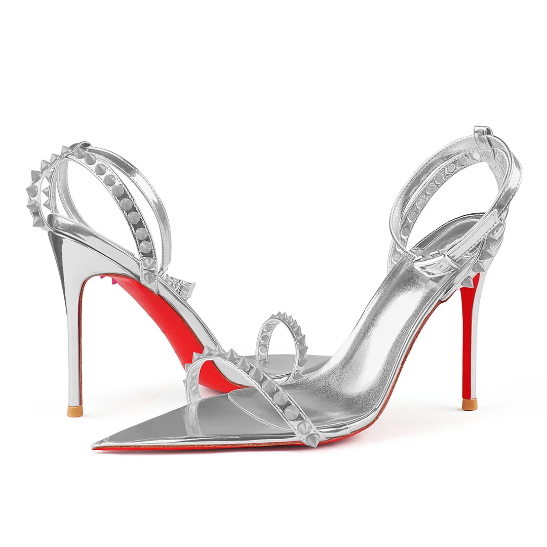 100mm Rivet Pointed Toe High Heels Red Bottom Party Stilettos High Heel-MERUMOTE