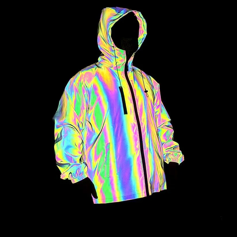 Toloer Autumn And Winter New Dazzle Color Reflective Jacket Men's Colorful Laser Plus Size Hooded Jacket-Outfit Ideas