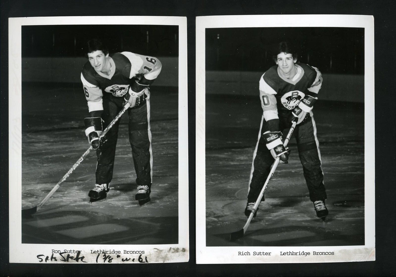 Ron & Rich Sutter lot of Two 1982 team issued Lethbridge Broncos Press Photo Poster paintings