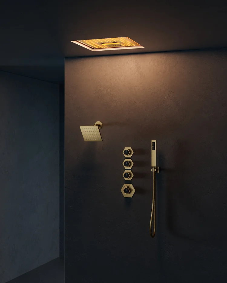 LED & Music Rain Ceiling Mount Luxury Shower System SFS-1048-GD16