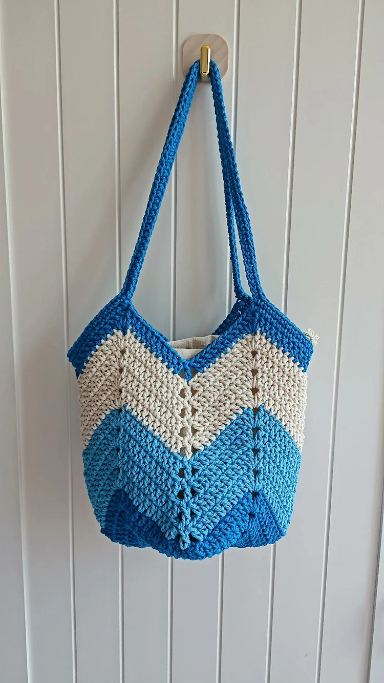 Lulusnow Handmade Blue Classic Striped Patterns Beach Summer Bag Crochet Shoulder Bag  Minimalist Lifestyle
