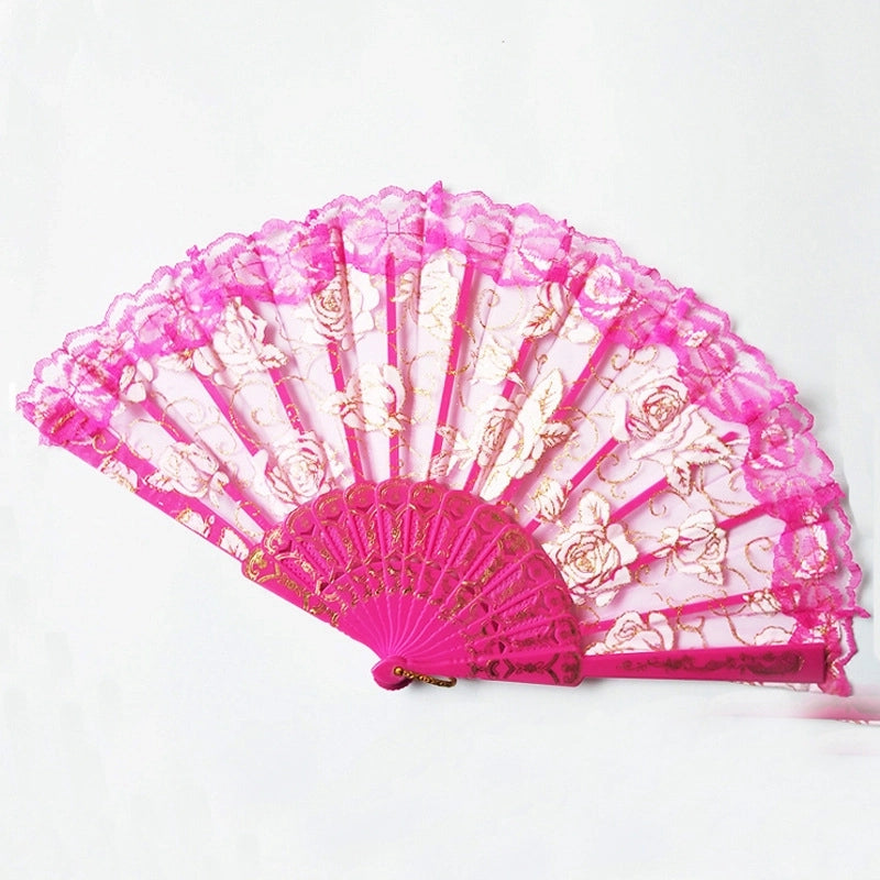 New Solid Color Plastic Women’s Lace Rose Folding Fan