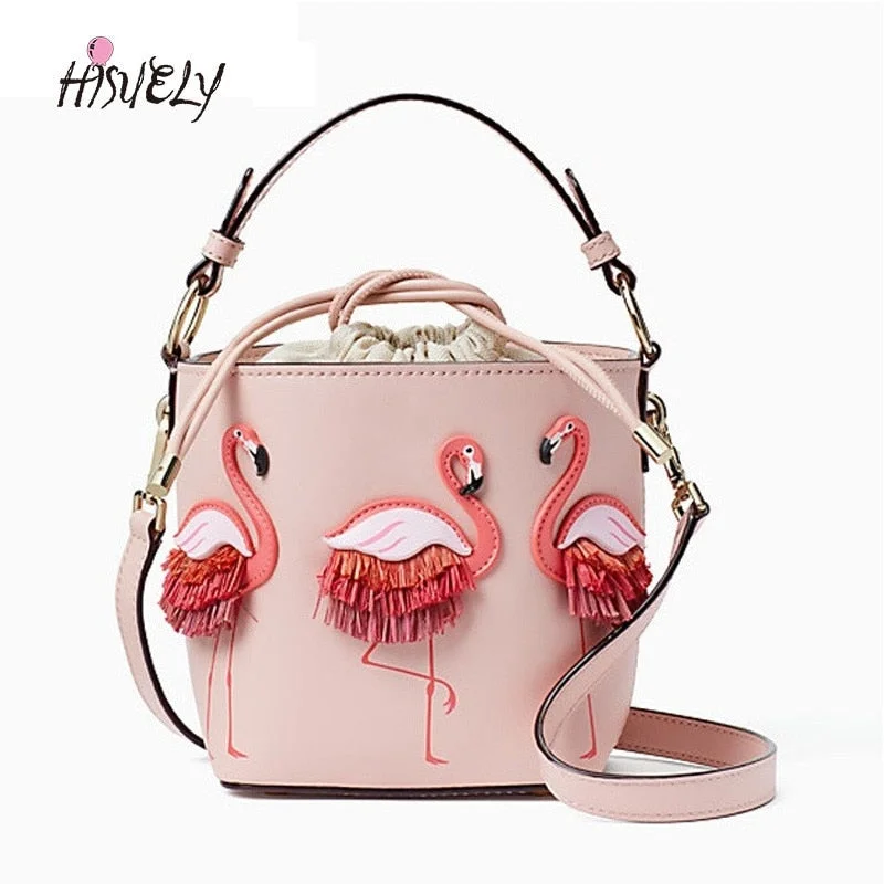 2022 Designer Fashion Flamingo Bucket bag Women PU Leaather Handbags Female Ladies Shoulder Bags sac a main femme Crossbody Bag