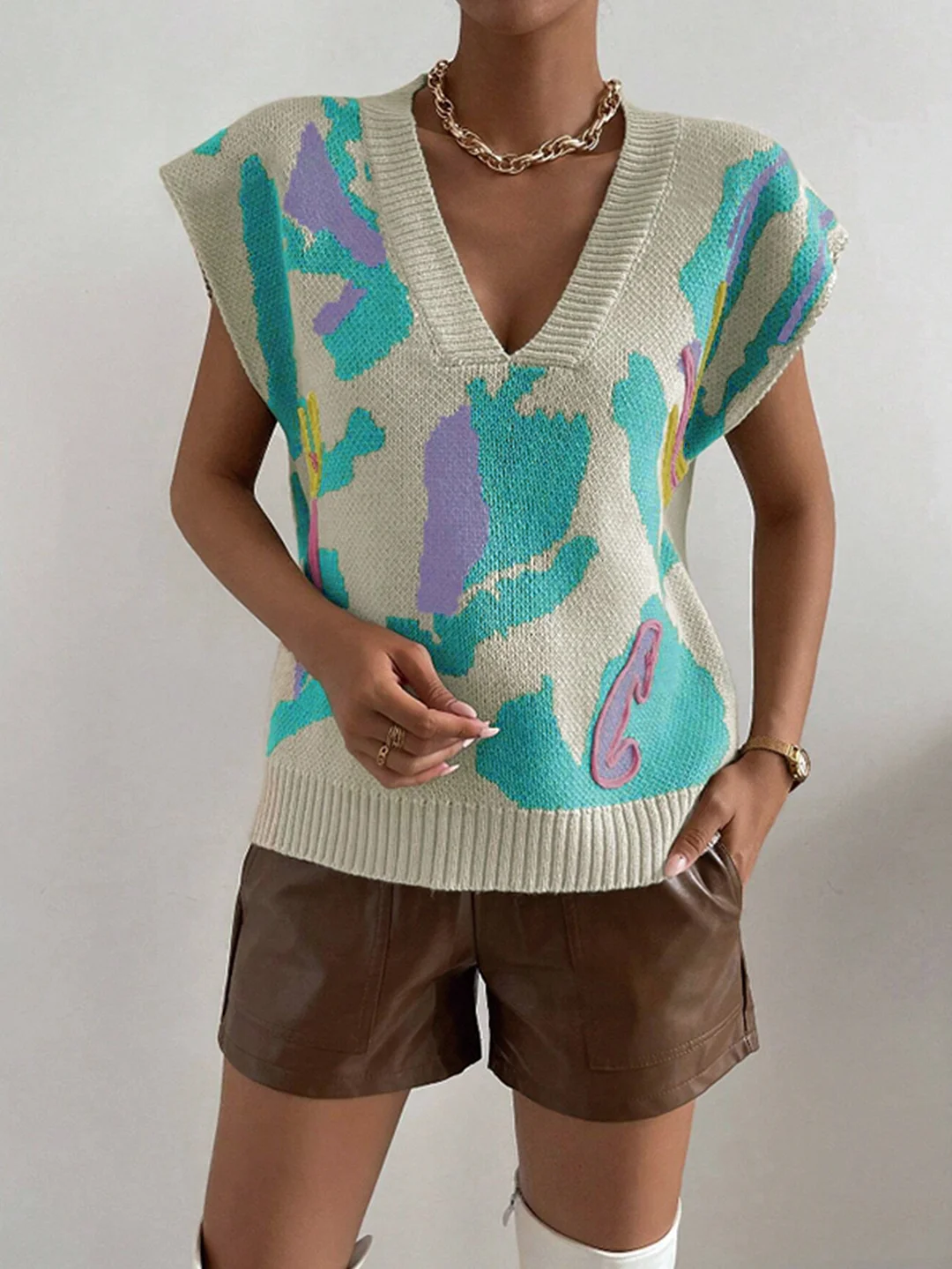 Nigikala Nigikala Collared Threaded Silk Sweater Temperament Fashion Knitted Vest