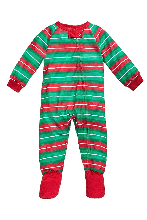 Baby Long Sleeve Striped Christmas Family Footie Pajama Light Green-elleschic