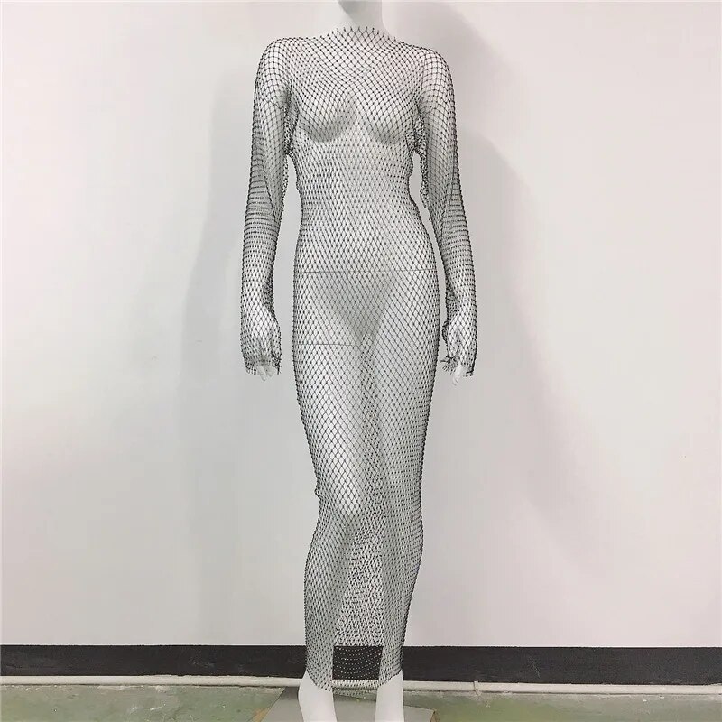 Rhinestone Mesh Mini Dress Women Summer Open Back Slit Long Dresses Ladies Beach Babes See Through Sexy Fishnet Skirt 21 Rhinestone Mesh Mini Dress Women Summer Open Back Slit Long Dresses Ladies Beach Babes See Through Sexy Fishnet Skirt