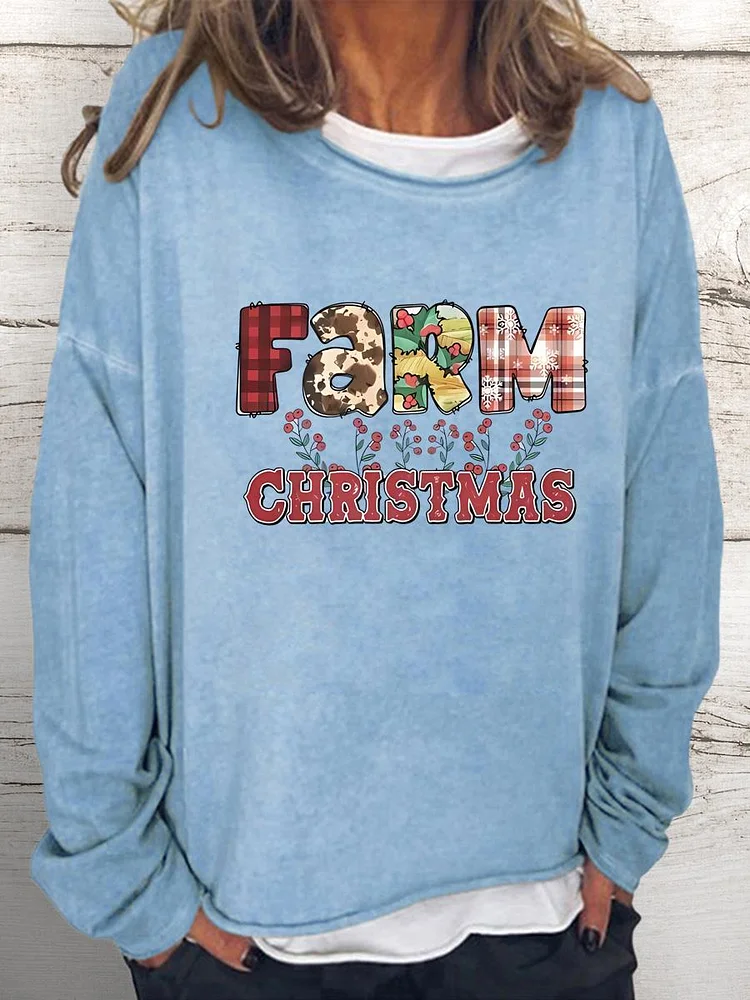 Farm Christmas Women Loose Sweatshirt-0019986