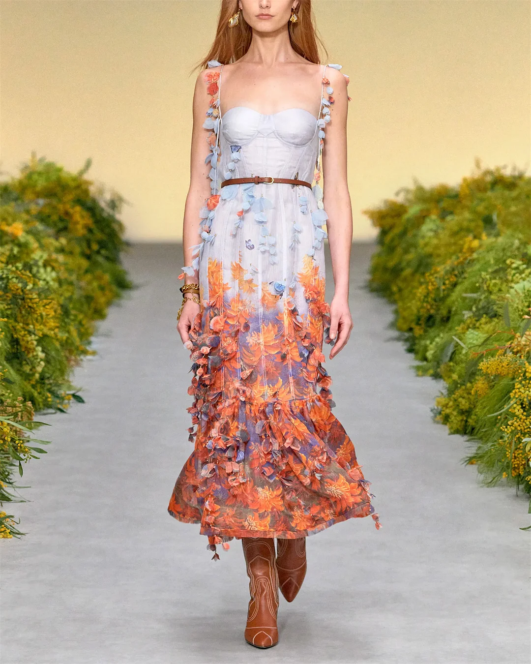 Women's Suspender Flower Print Holiday Dress