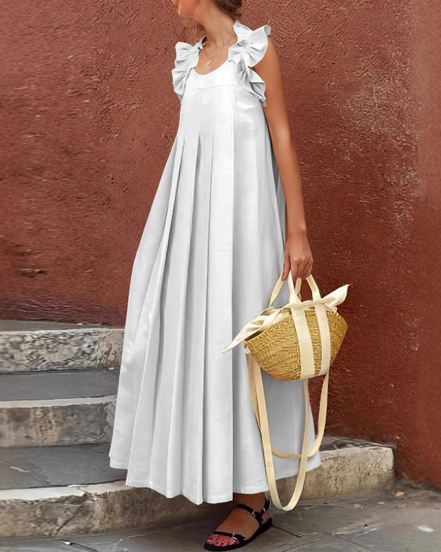 Square Neckline Ruffled Shoulder Strap Maxi Dress