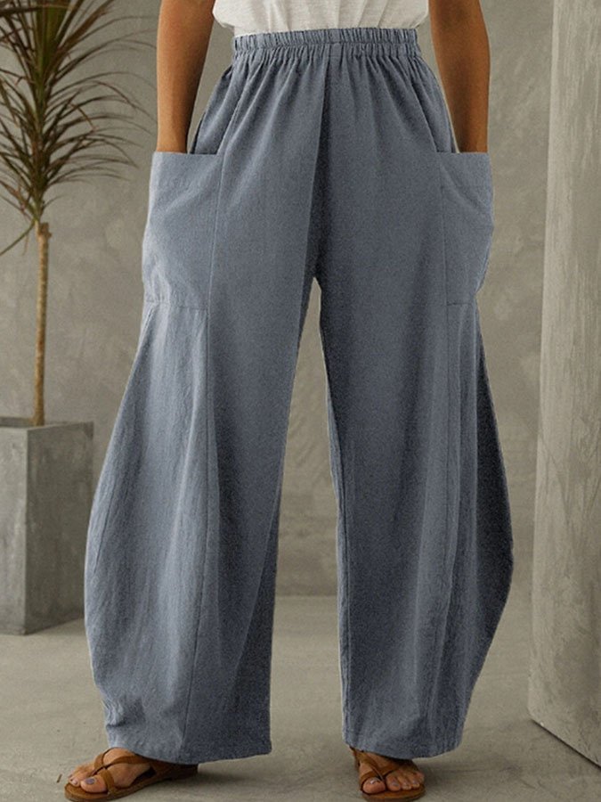 Solid Color Pocket Loose Casual Trousers