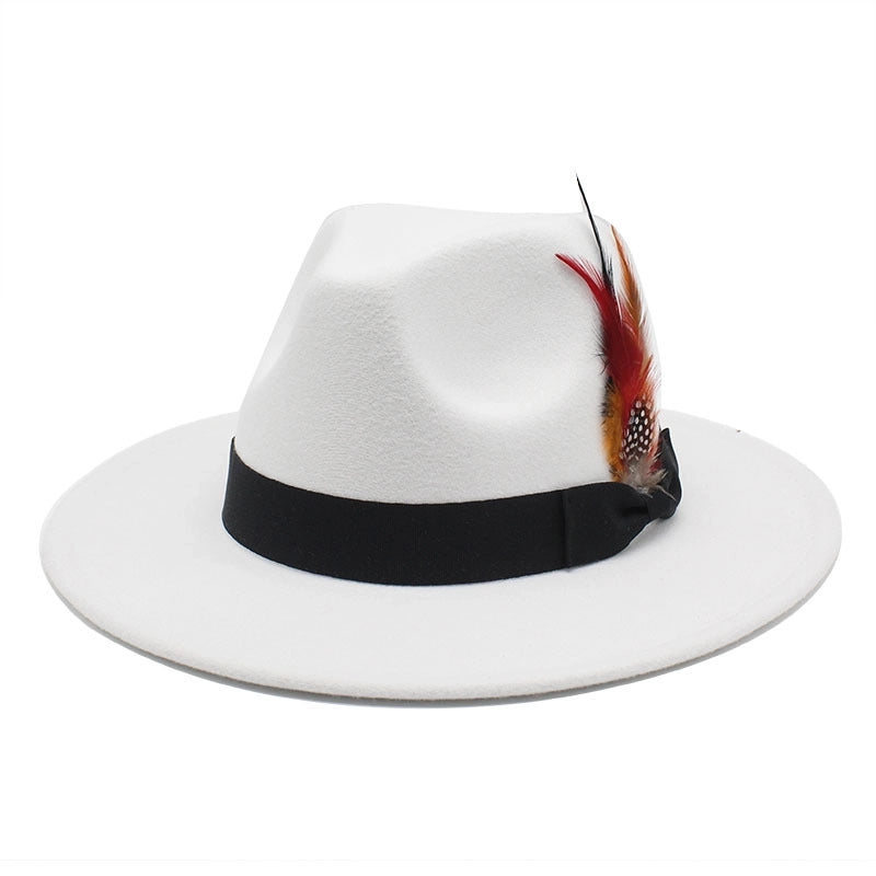 Bow Feather Top Hat Autumn And Winter Big Brim Hat Fashionable Men’s And Women’s Cashmere Felt Hat Style New Hats