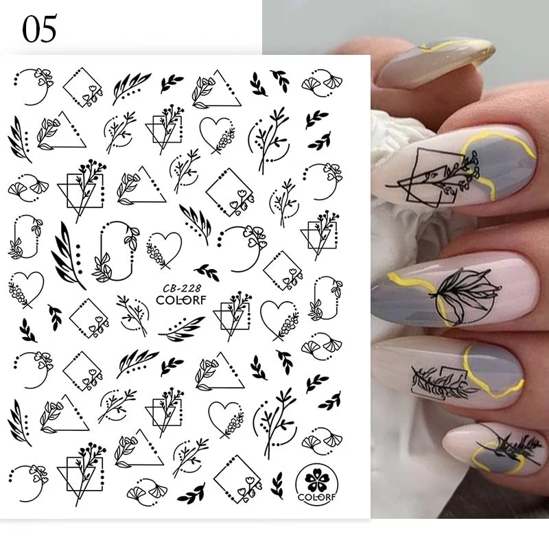 1PC Abstract Face 3D Nail Stickers Geometry Lines Love Letter Slider For Nails Gel Polish Decals For Manicures Decoration-Nail Inspo
