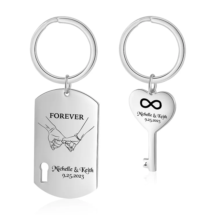 Personalized Names Couple Keychain Engrave Date And Text Matching Couple Gifts, Special Gift For Him/Her