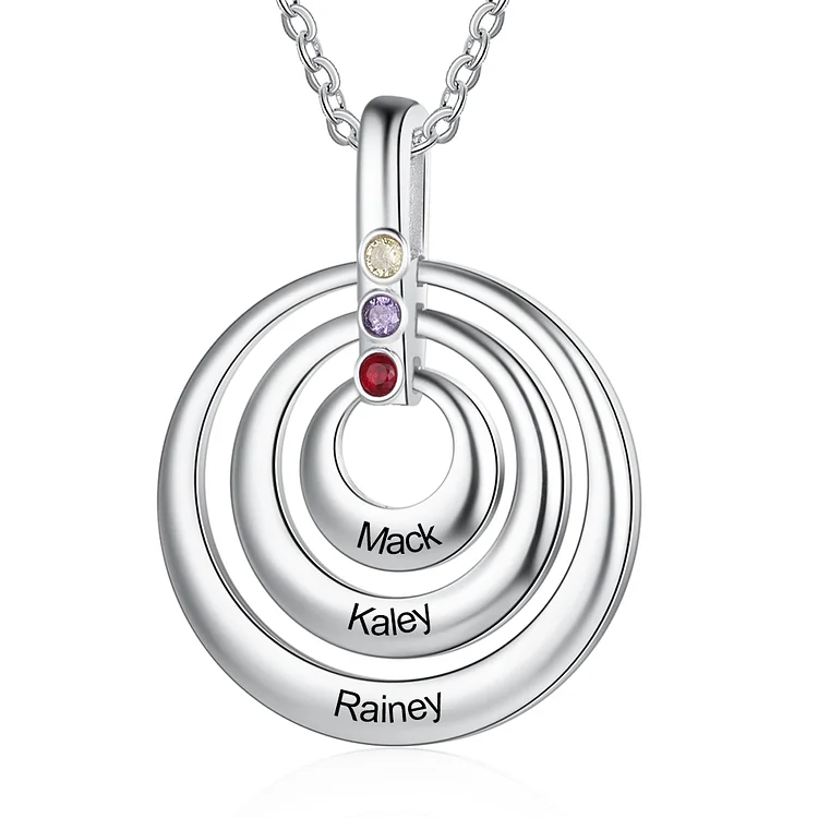 Collier cerles 3 Prénoms Personnalisés avec 3 Pierre de Naissance