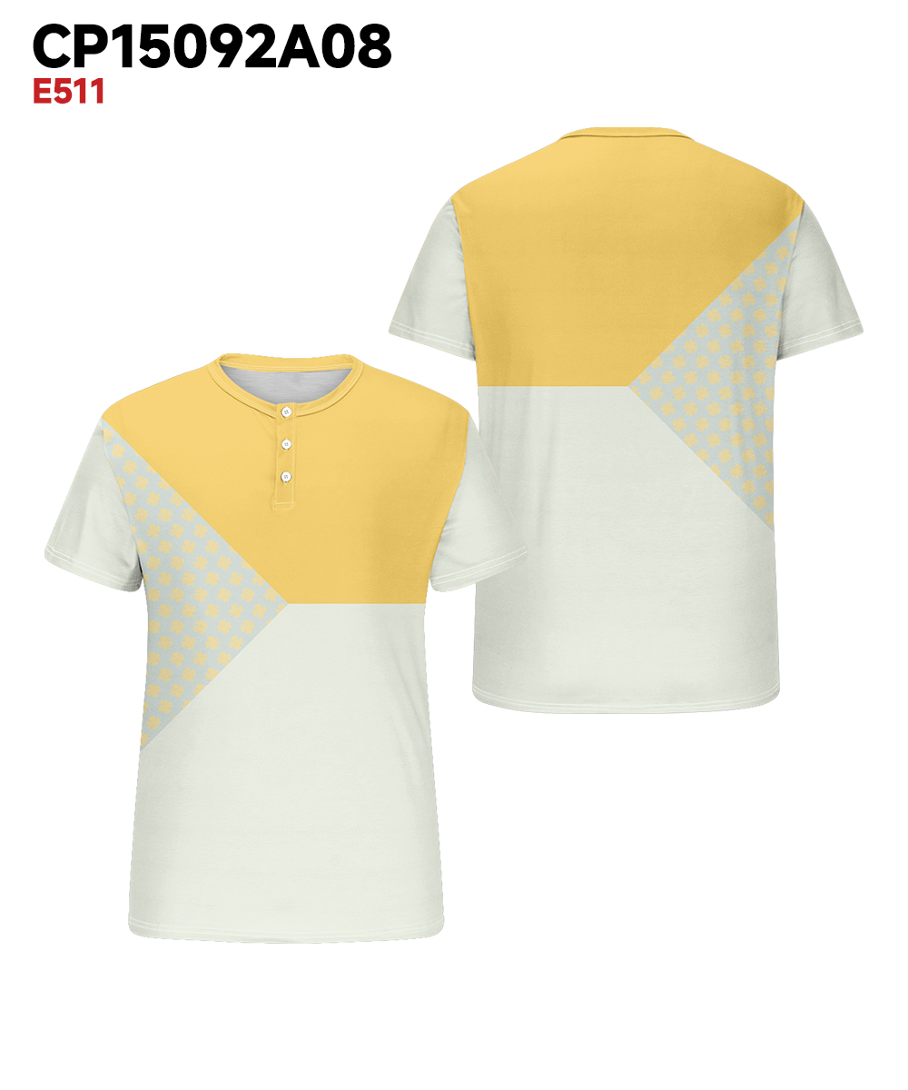 Men's Plus Size Daily Casual Yellow Patchwork Geometric Print Henry Collar Button Short Sleeve T-Shirt