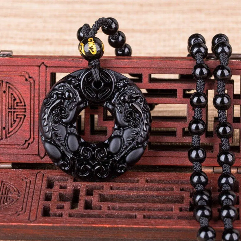 Pixiu Obsidian Wealth Pendant Necklace