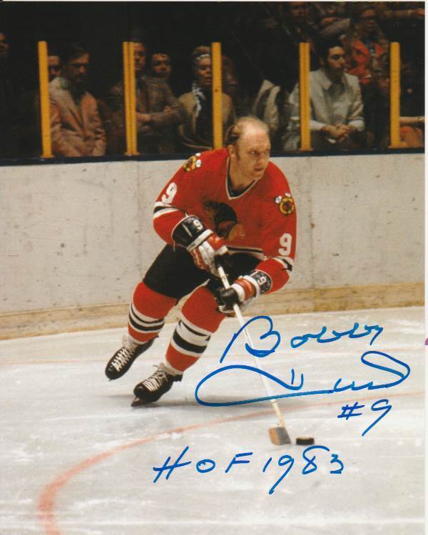 VINTAGE BOBBY HULL SIGNED CHICAGO BLACKHAWKS 8x10 Photo Poster painting #2 Autograph