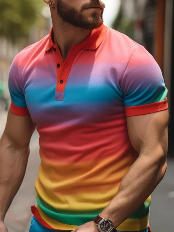 Men's Rainbow Art Print Casual Polo Shirt