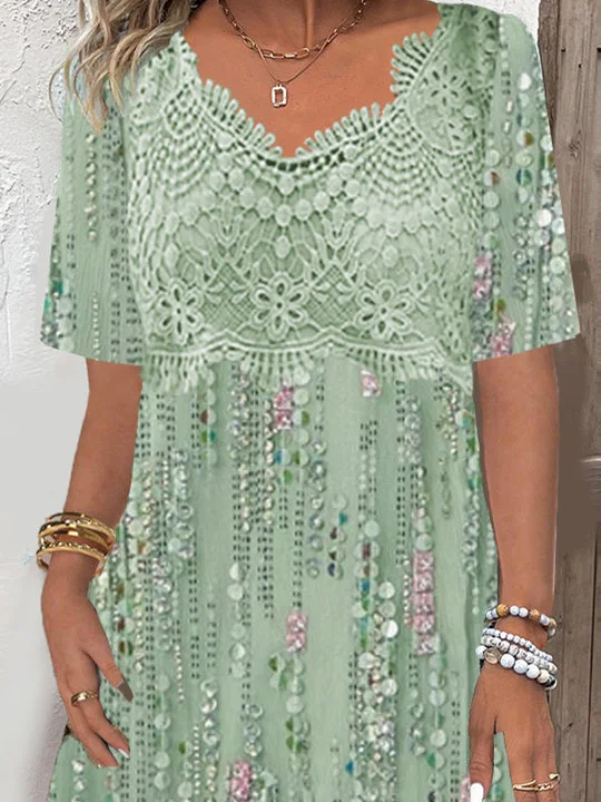 Women Half Sleeve V-neck Solid Color Dress