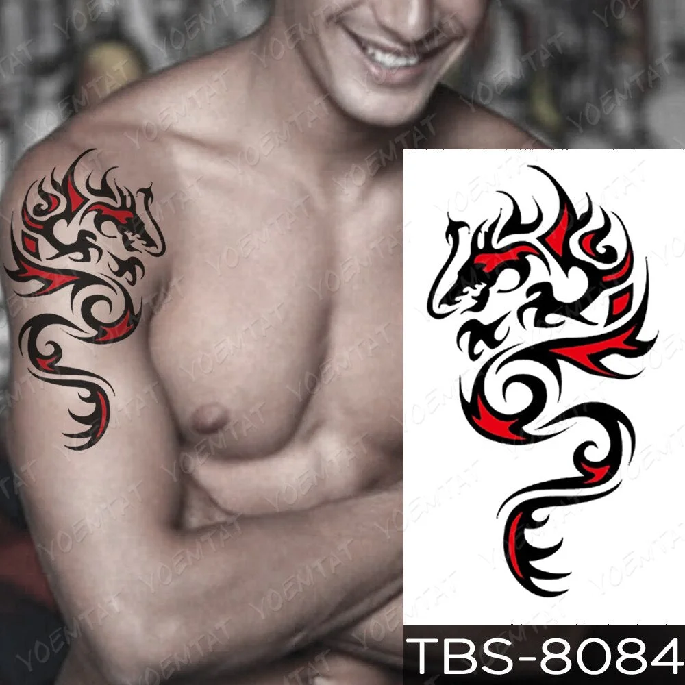 Waterproof Temporary Tattoo Sticker Dragon Wing Totem Flash Tatto Scorpion Wolf Maori Body Art Arm Water Transfer Fake Tatoo Men