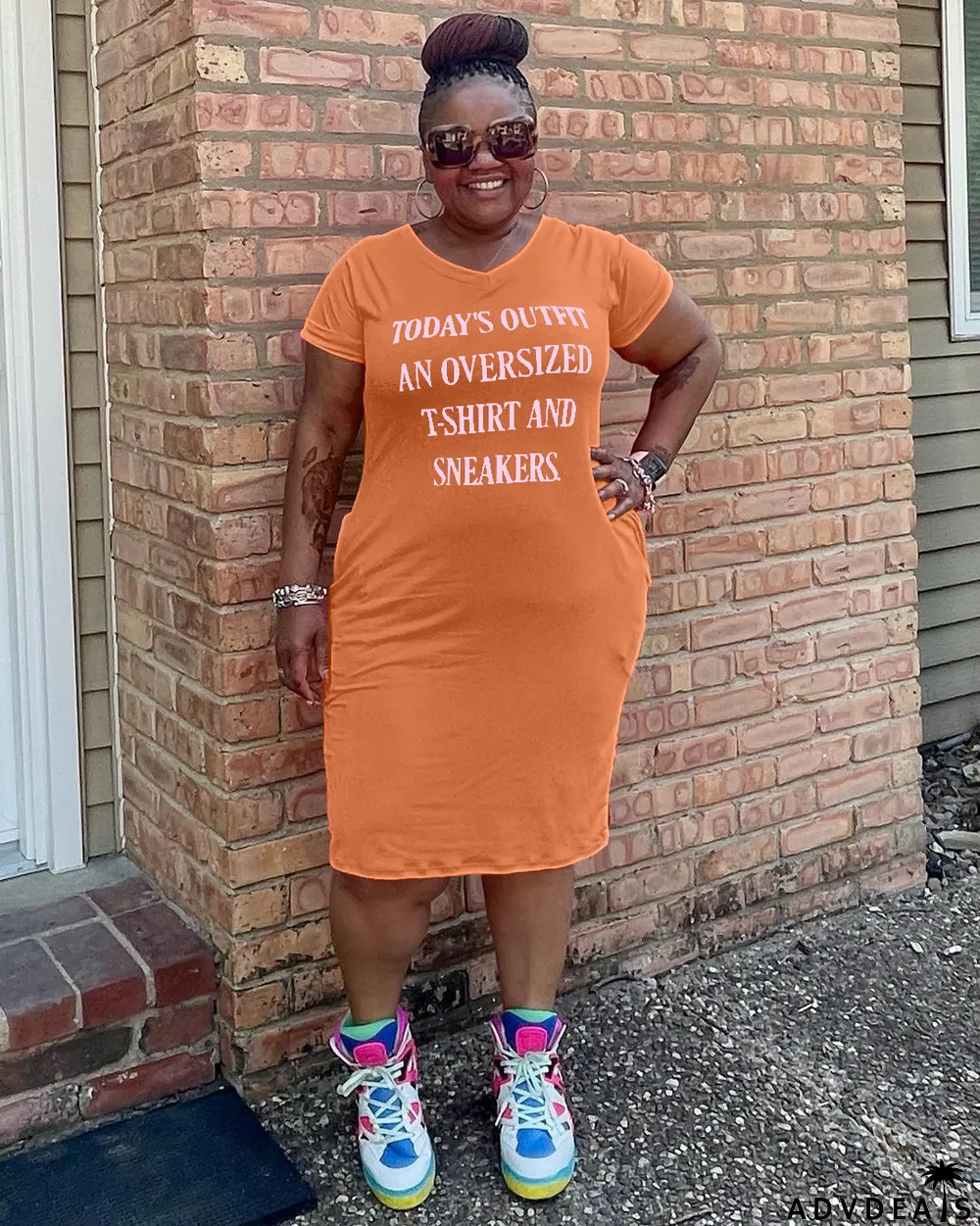 Plus Size Letter Print V Neck Short Sleeve T Shirt Dress