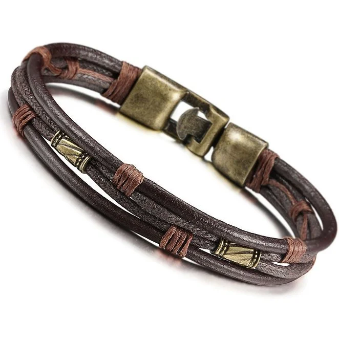 Men's Vintage Leather Braided Bracelet、、URBENIE