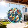 (18.5cm)DIY Acrylic Jigsaw Puzzle Window Hanging with Hanging Chain DIY Stained Glass Decoration Round Window Puzzle Decor for DIY Craft Project (Birds)