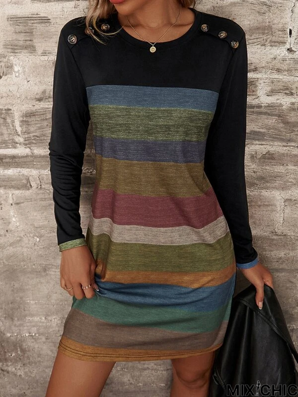 Striped Long sleeve Casual Dress