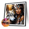 (40*40cm)Wolf Indian Girl - Full Round Drill Diamond Painting