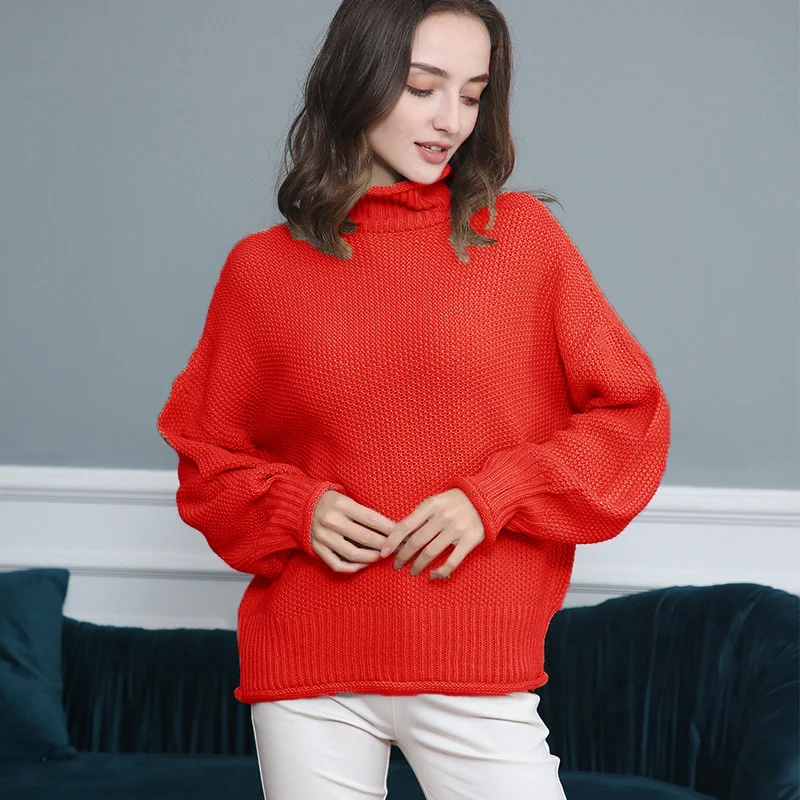 Wongn Wongn Style Women's Sweater Fashion Casual Women's Long Sleeve High Collar Pure Color Knit Pullover