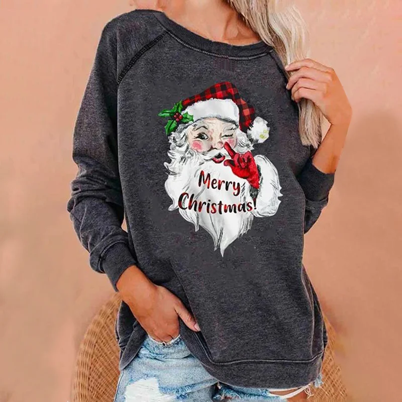 Cute Santa Claus Print Crew Neck Vintage Classic Sweatshirt