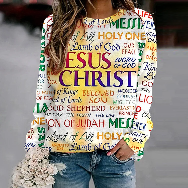 Comstylish Comstylish Comstylish Christian Jesus Faith Print Long Sleeve Sweatshirt
