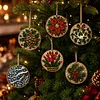 6 Pcs Christmas Wooden Ornaments DIY Pearls Diamond Painting Kit Rhinestone Art Pendants with Hemp Rope for Holiday Tree Decor