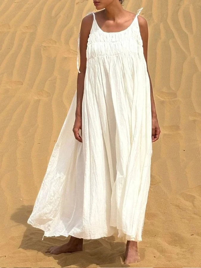 Women's Casual Solid Color Suspender Shirred Dress