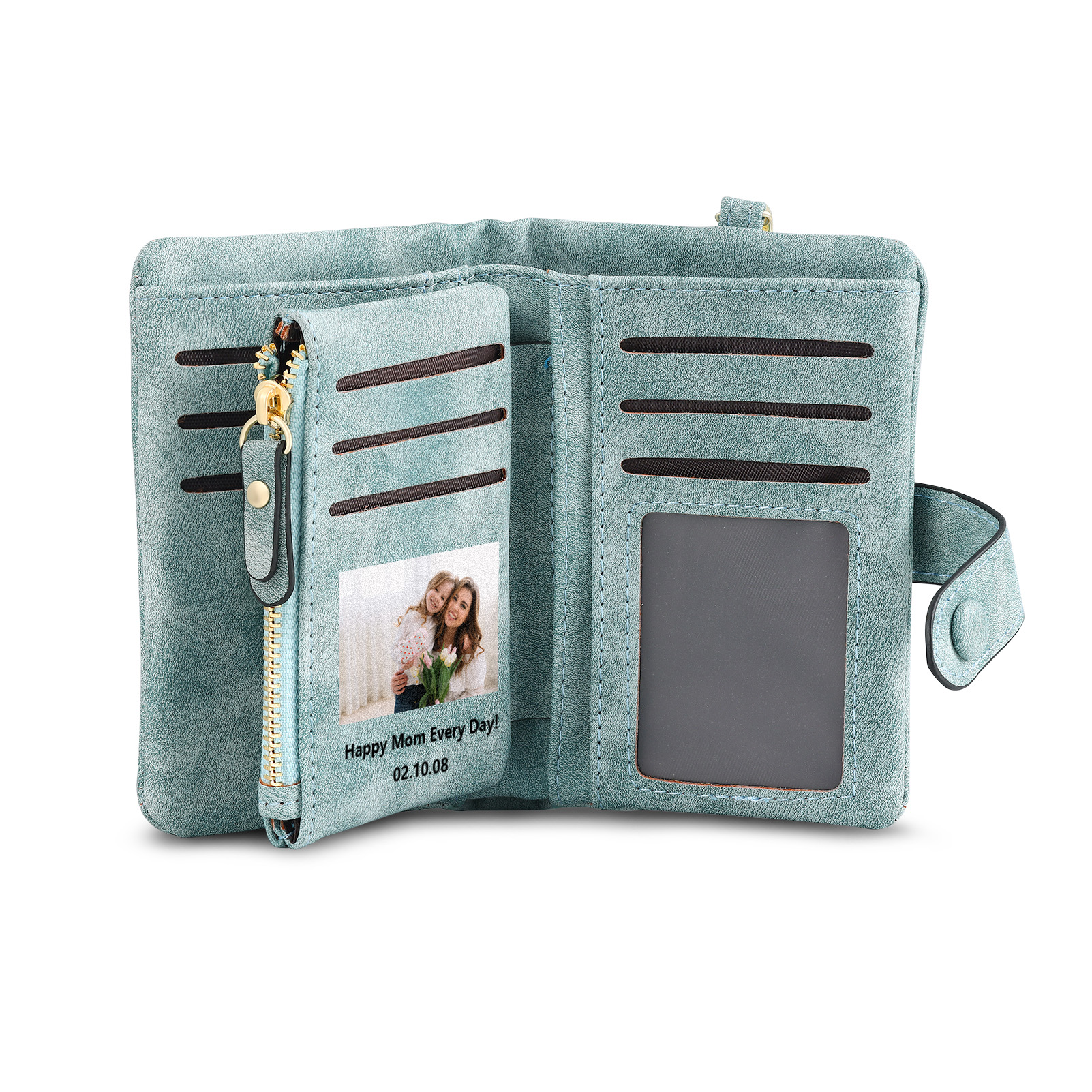 Portafoglio in PU pelle girasole con 1 letetra & 1 testo & 1 nome & 1 foto personalizzati per mamma/nonna